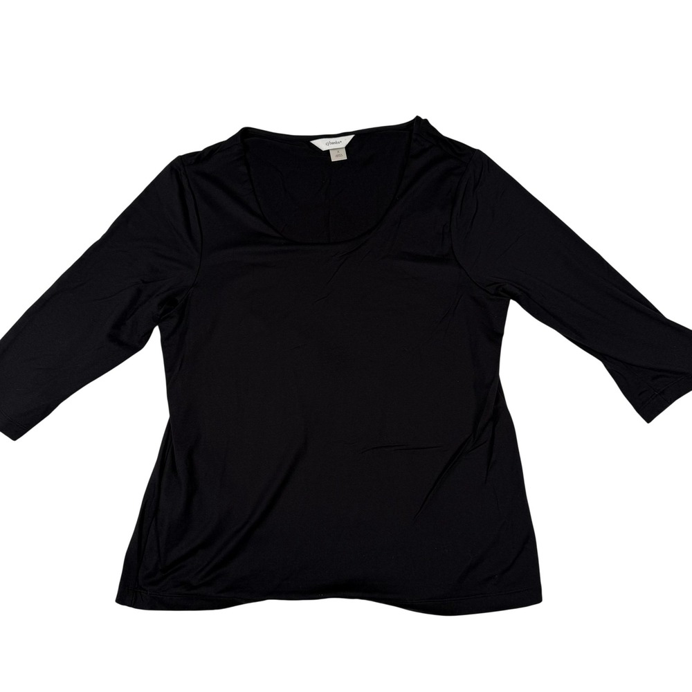 CJ Banks Shirt Womens X Black Scoop Neck 3/4 Sleeve Top Plus Stretch Made in USA